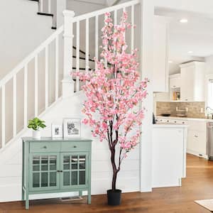 8.5 ft. Pink Artificial Cherry Blossom Flower Tree in Pot