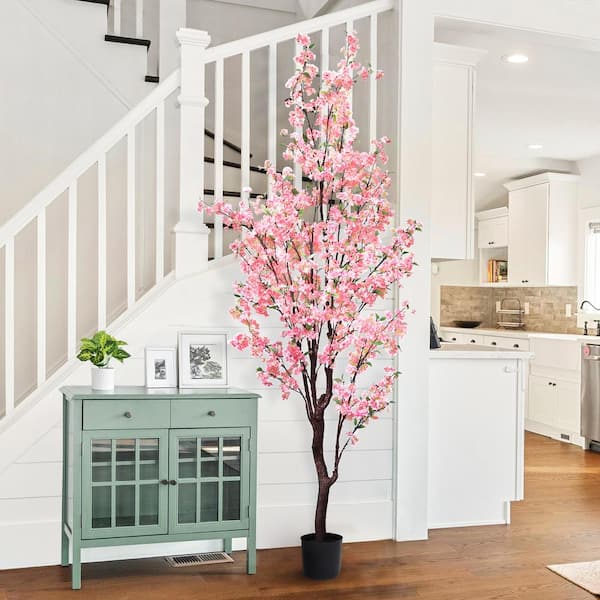 Unbranded 8.5 ft. Pink Artificial Cherry Blossom Flower Tree in Pot