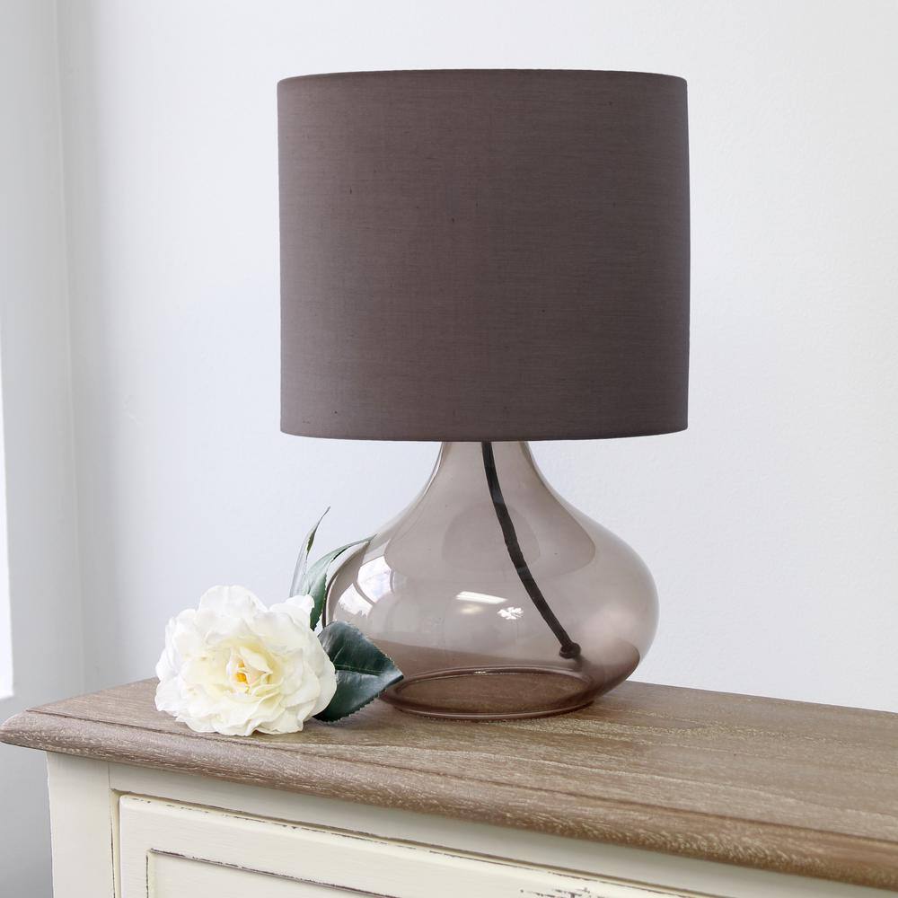 Smoke Gray Glass Gourd Nightstand Lamp with Barrel Shade
