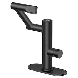 Single Handle Mid-Arc Bathroom Faucet with Deckplate Included and Spot Resistant in Matte Black