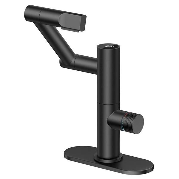 Unbranded Single Handle Mid-Arc Bathroom Faucet with Deckplate Included and Spot Resistant in Matte Black
