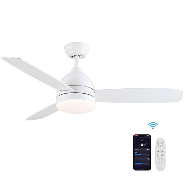 Keazile Atalanta 48 in. Smart Indoor White Ceiling Fan with Dimmable Integrated LED and Smart Voice Control