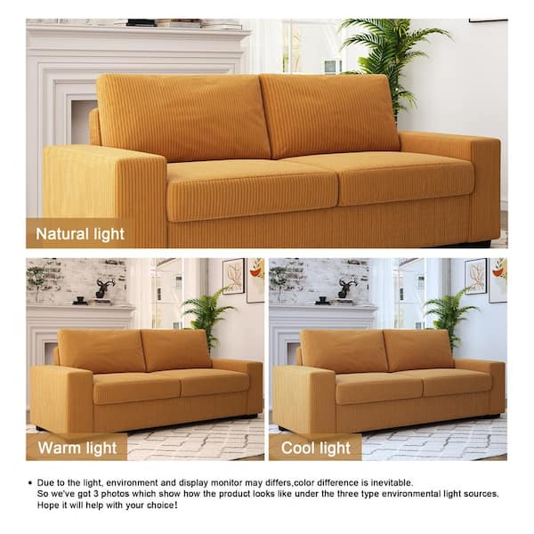 Uixe 80 in. Square Arm Corduroy Fabric Upholstered Rectangle 2