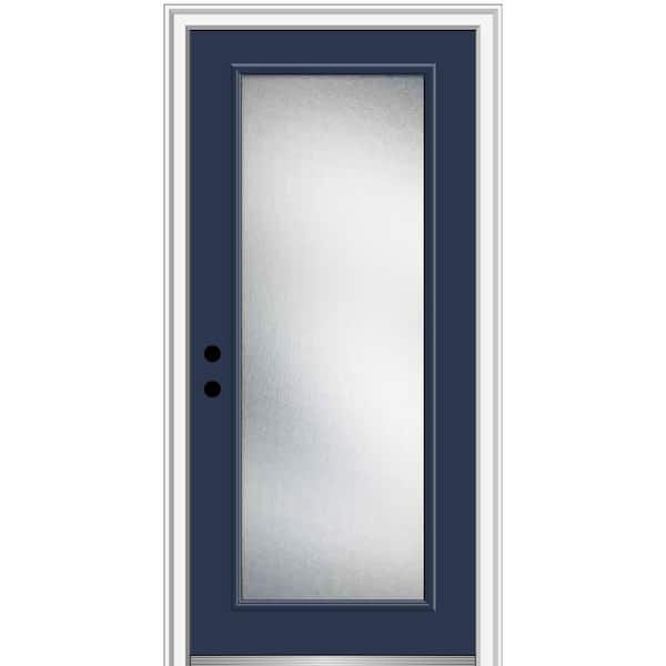 MMI DOOR 36 in. x 80 in. Micro Granite Right-Hand Inswing Full Lite Decorative Painted Fiberglass Smooth Prehung Front Door