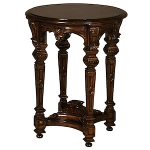 Louis XIV 23 in. Brown Standard Round Top Wood Side Table