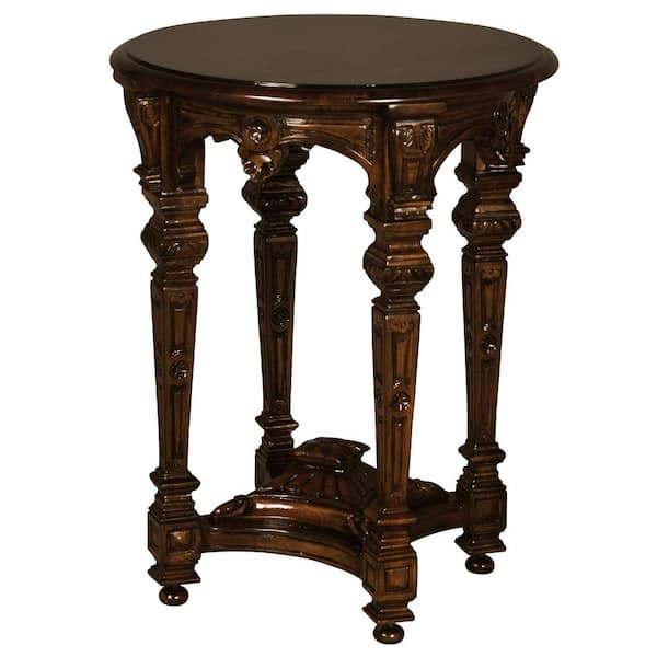 Design Toscano Louis XIV 23 in. Brown Standard Round Top Wood Side Table