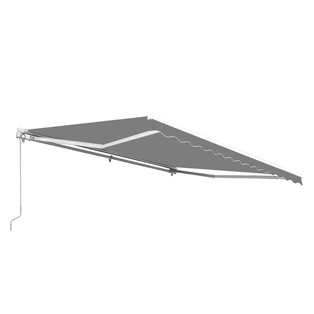 Gray Motorized Retractable Patio Awning with White Frame, 13' x 10'