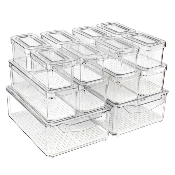 14-Piece Clear Stackable Fridge Organizer Set BPA-Free Plastic Food Storage Bins for Fruit Vegetable Pantry