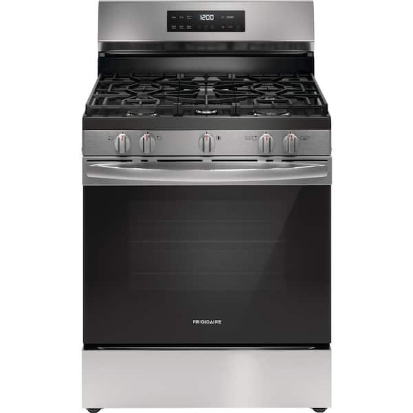 Frigidaire 30 in 5 Burner Freestanding Gas Range in Stainless Steel with Quick Boil and Steam Clean