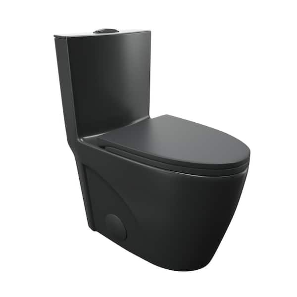 Eridanus Reno 1-Piece 1.1/1.6 GPF Siphon Dual Flush Elongated ADA Chair Height Toilet in Matte Black, Seat Included