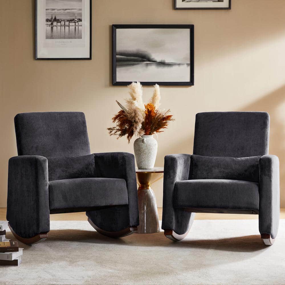 JAYDEN CREATION Don Charcoal Solid Wood Rocking Chair with Polyester ...