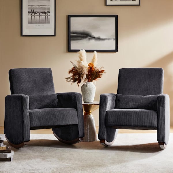 JAYDEN CREATION Don Charcoal Solid Wood Rocking Chair with Polyester Upholstery, (Set of 2)