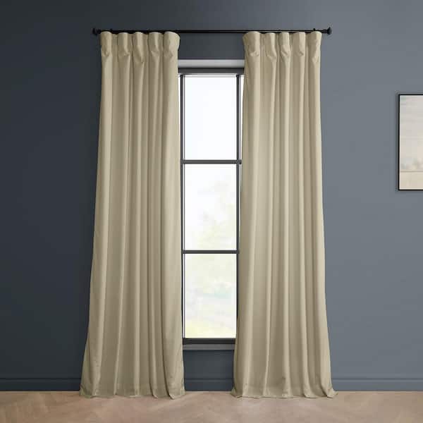 Exclusive Fabrics & Furnishings Macchiato Beige Velvet Rod Pocket Room Darkening Curtain - 50 in. W x 84 in. L Single Panel Window Velvet Curtain