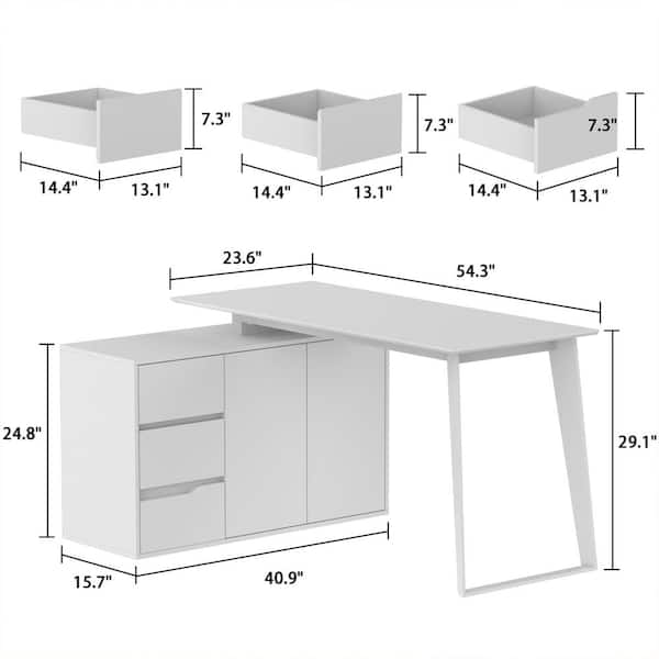 FUFU&GAGA 54.3 in. Reversible L-Shaped White Wood Writing