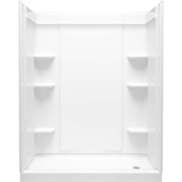 STERLING PLUMBING Medley 60 in. W x 72.5 in. H Four Piece Alcove Shower Stall with Aging in Place Backerboards in White