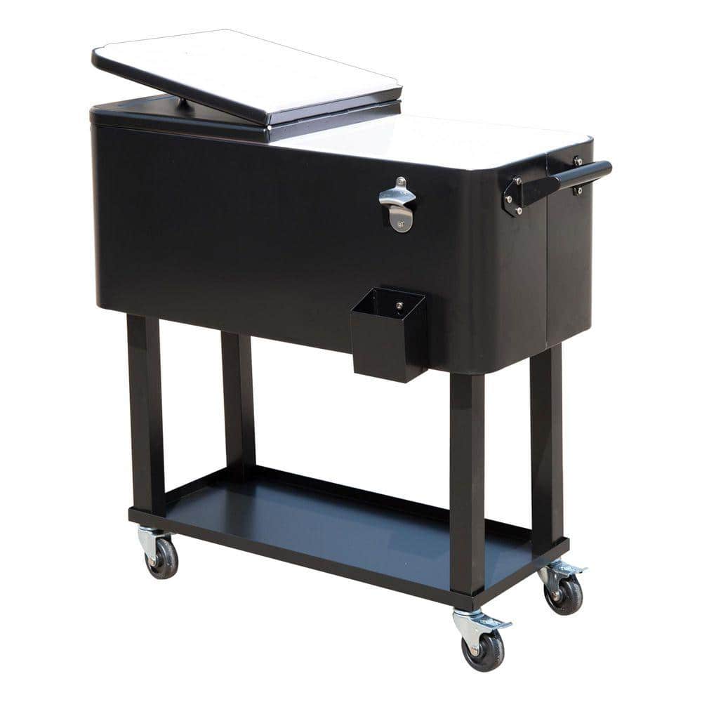 Sudzendf 80 qt. Patio Cooler, Rolling Cooling Bins Ice Chest, Drink Cooler Cart in Black