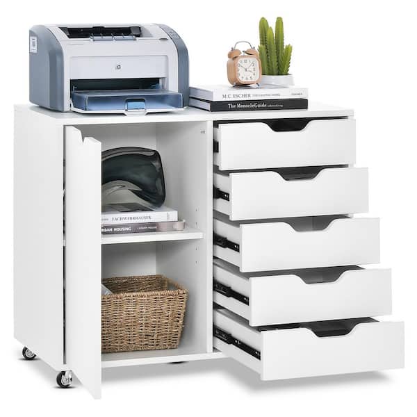 Costway 5-Drawers White Wood Freestanding Accent Cabinet