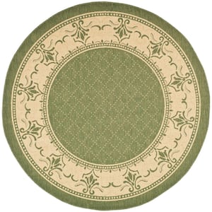Courtyard Olive/Natural 5 ft. x 5 ft. Round Border Indoor/Outdoor Patio  Area Rug