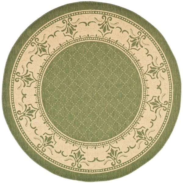 SAFAVIEH Courtyard Olive/Natural 5 ft. x 5 ft. Round Border Indoor/Outdoor Patio  Area Rug