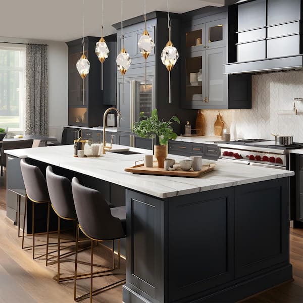 Lucivagus 5-Light Dimmable Integrated LED Plating Brass Crystal Chandelier for Kitchen Island