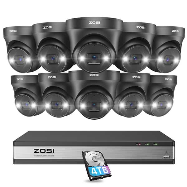 ZOSI 4K Ultra HD 16-Channel POE 4TB NVR Security Camera System with 10 Wired 8MP Spotlight Cameras, AI Human Car Detection