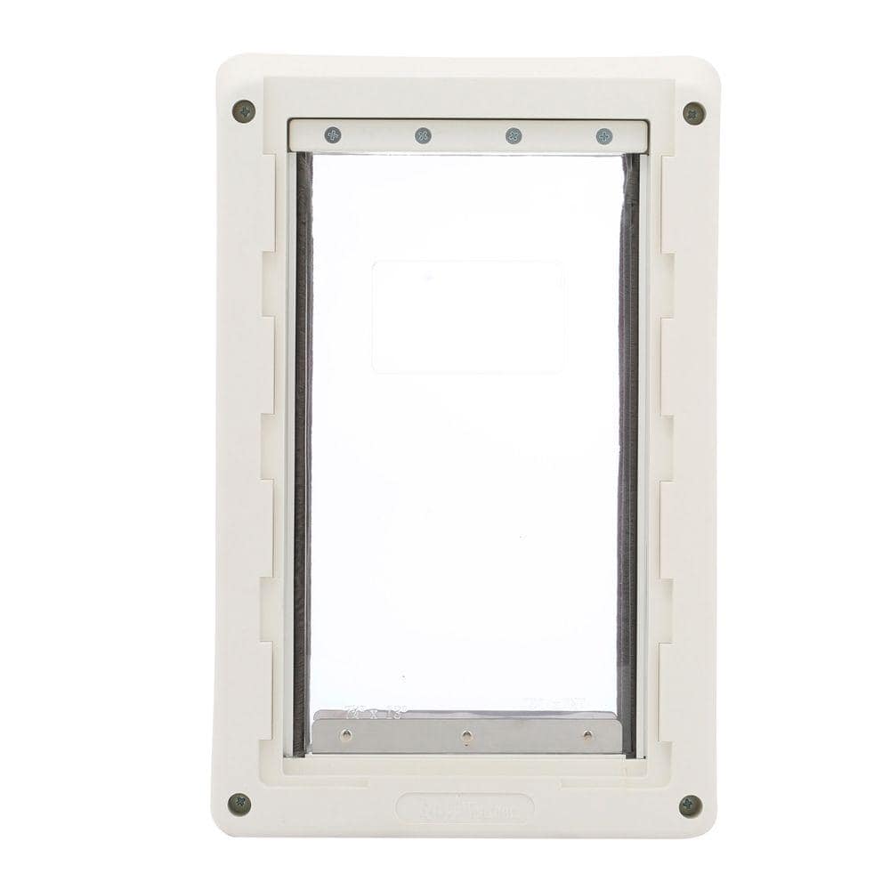 Medium White Vinyl Dual Flap Pet Door with Lock