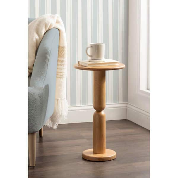 Macron 12 in. Natural Round Solid Wood End Table
