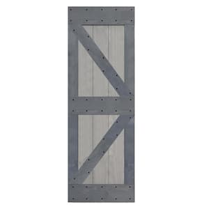 K Style 30 in. x 84 in. French Gray/Dark Gray Finished Solid Wood Sliding Barn Door Slab - Hardware Kit Not Included