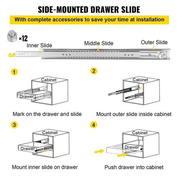 VEVOR 60"" Heavy Duty Drawer Slides, 500 LBS, Full Extension, Side Mount, Locking Runners Rail