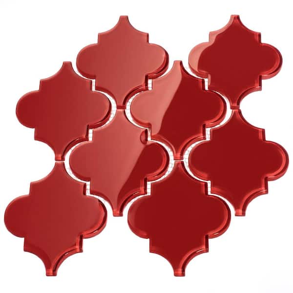 Giorbello Arabesque 5 in. x 4 in. x 8mm Ruby Red Glass Tile (7 sq. ft. / case)