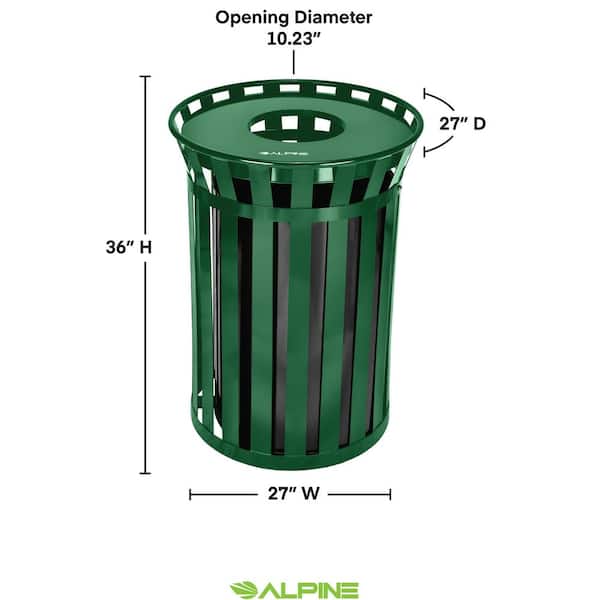 38 gal. Green Steel Slatted Outdoor Commercial Vented Trash Can Recycling Bin Receptacle