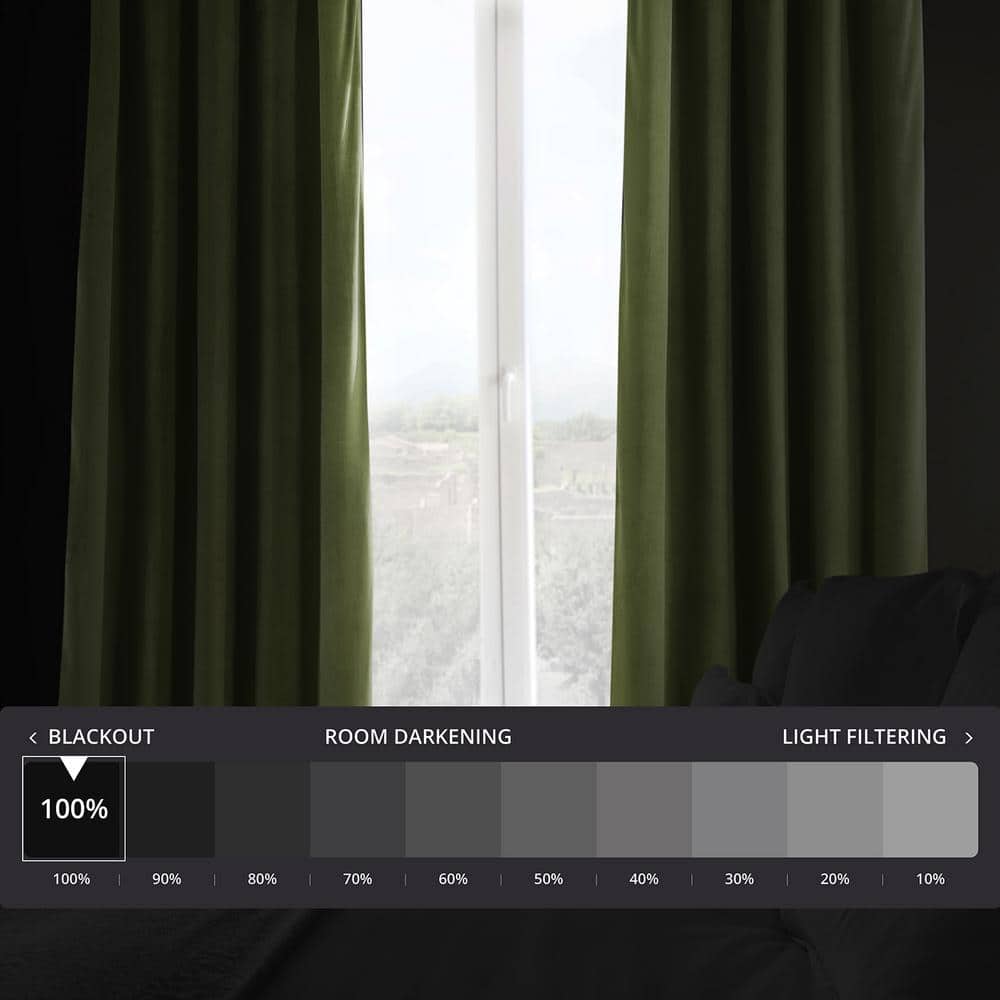 Basque Green Velvet Blackout Curtain Panel, 50" x 96"