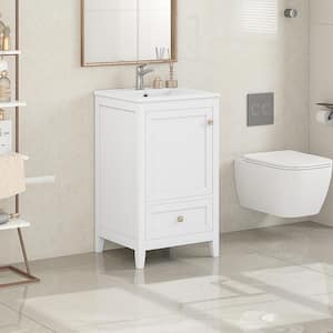 20 in. W Single Sinks Freestanding Bath Vanity in White with White Ceramic Top and Drawers Unassembled