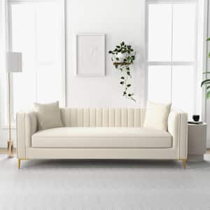 Kali 84 in. W Square Arm Mid Century Modern Luxury French Boucle Fabric Sofa in Ivory (Seats 3)