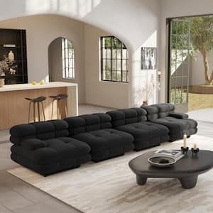 146 in. Square Arm Flannel Velvet Deep Seat Modular Free Combination Sofa in. Black