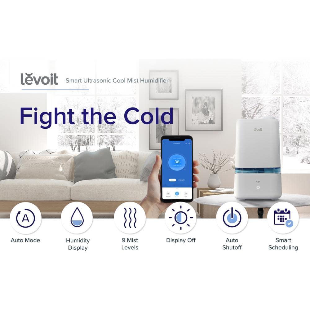 Levoit 4L White and Blue Smart Ultrasonic Cool Mist Humidifier