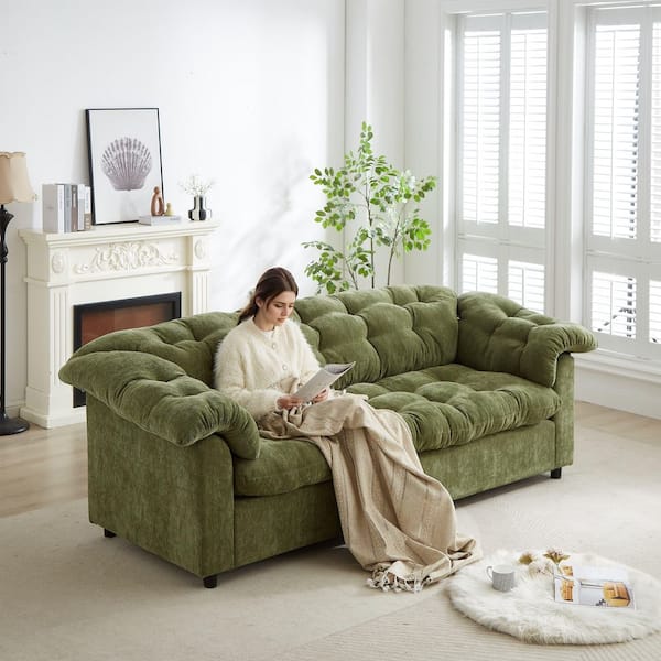 Luxury 99.2 in. Green Chenille 2-Seater Loveseat with Deep Seat