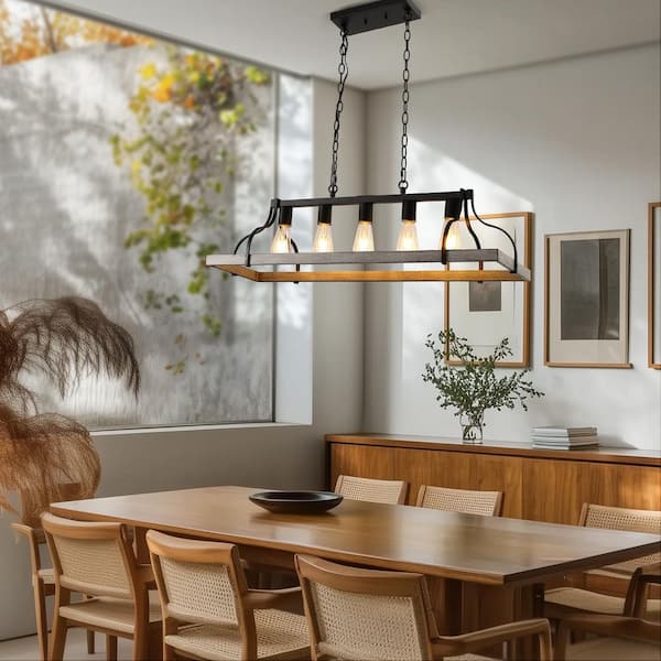 Emeritpro 5-Lights Rustic Wood Gray Chandelier Kitchen Island