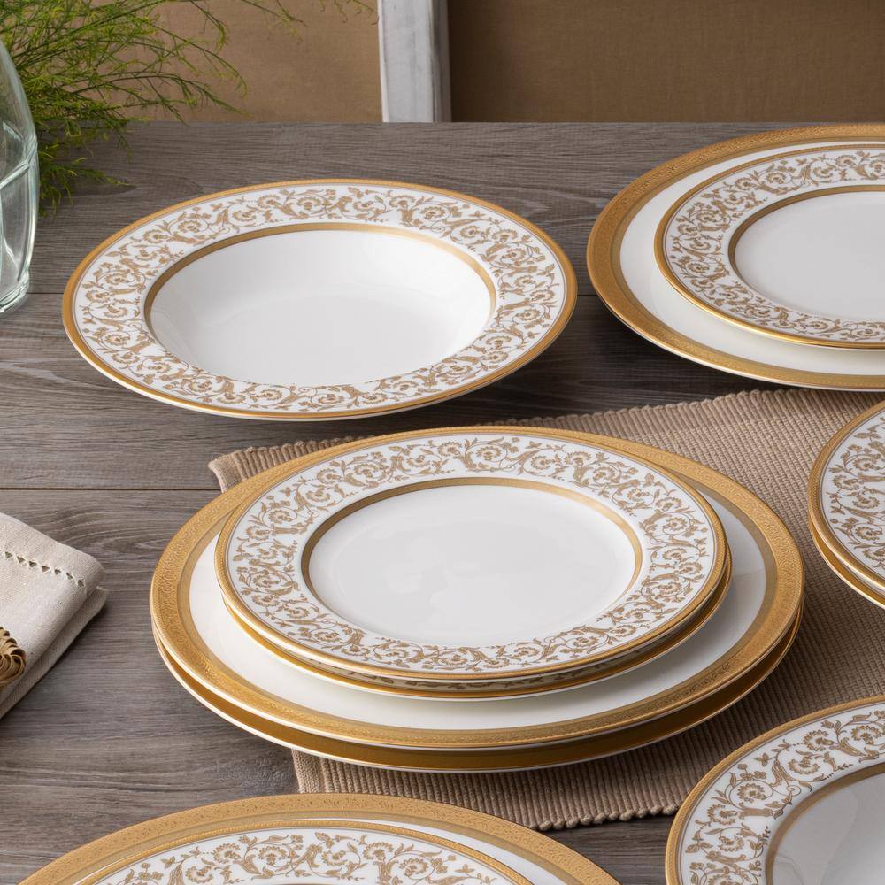 Gold Trimmed Floral Porcelain 12-Piece Dinnerware Set