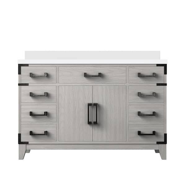 Fossa 48 in W x 22 in D White Oak Single Bath Vanity with White Quartz Top