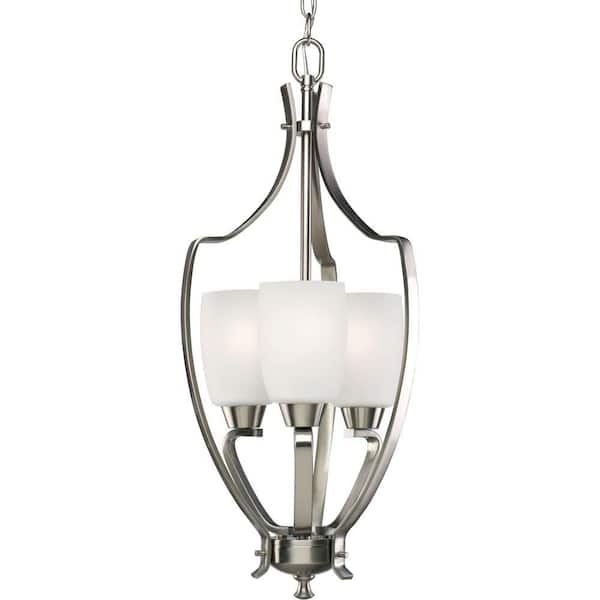 Progress Lighting Wisten 3-Light Brushed Nickel Foyer Pendant with Etched Glass