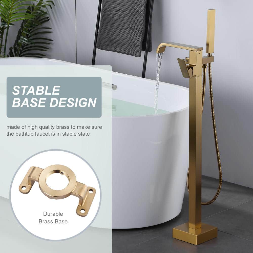 Gold Single Handle Floor Mounted Tub Filler with Handshower