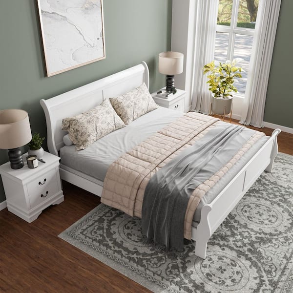 Burkhart 3 Piece White Wood King Bedroom Set with 2 Nightstands