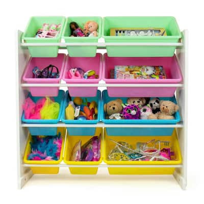 Pastel Collection White/Pastel Toy Storage Organizer with 12 Plastic Bins