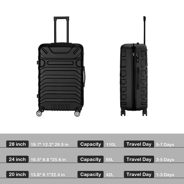 3-Piece Hardside Luggage Set - 20"+24"+28" Spinner Suitcases With TSA Locks (Expandable, PC+ABS Shell)