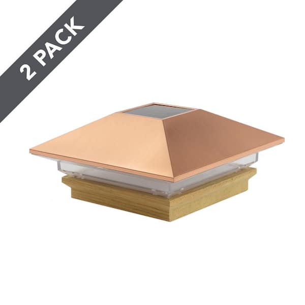 4 in. x 4 in. Copper Solar Pyramid Post Cap with Pressure Treated Wood Base (2-Pack)