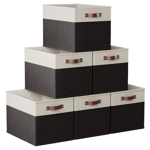 Ornavo Home Foldable Kallax Storage Bins Linen Shelf Basket Cube with Leather Handles 6-Pack