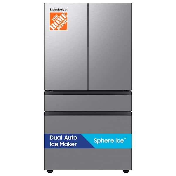 Bespoke 36 in. 29 cu. ft. Standard Depth 4-Door French Door Refrigerator with Sphere Ice in Stainless Steel