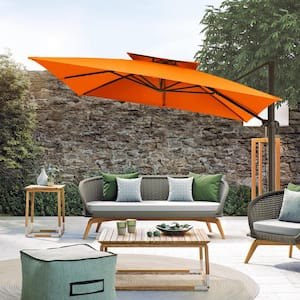 10 ft. Square Cantilever Umbrella Patio Rotation Outdoor Umbrella with Cover in Orange