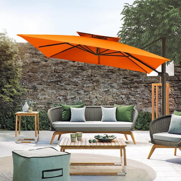 JEAREY 10 ft. Square Cantilever Umbrella Patio Rotation Outdoor Umbrella with Cover in Orange